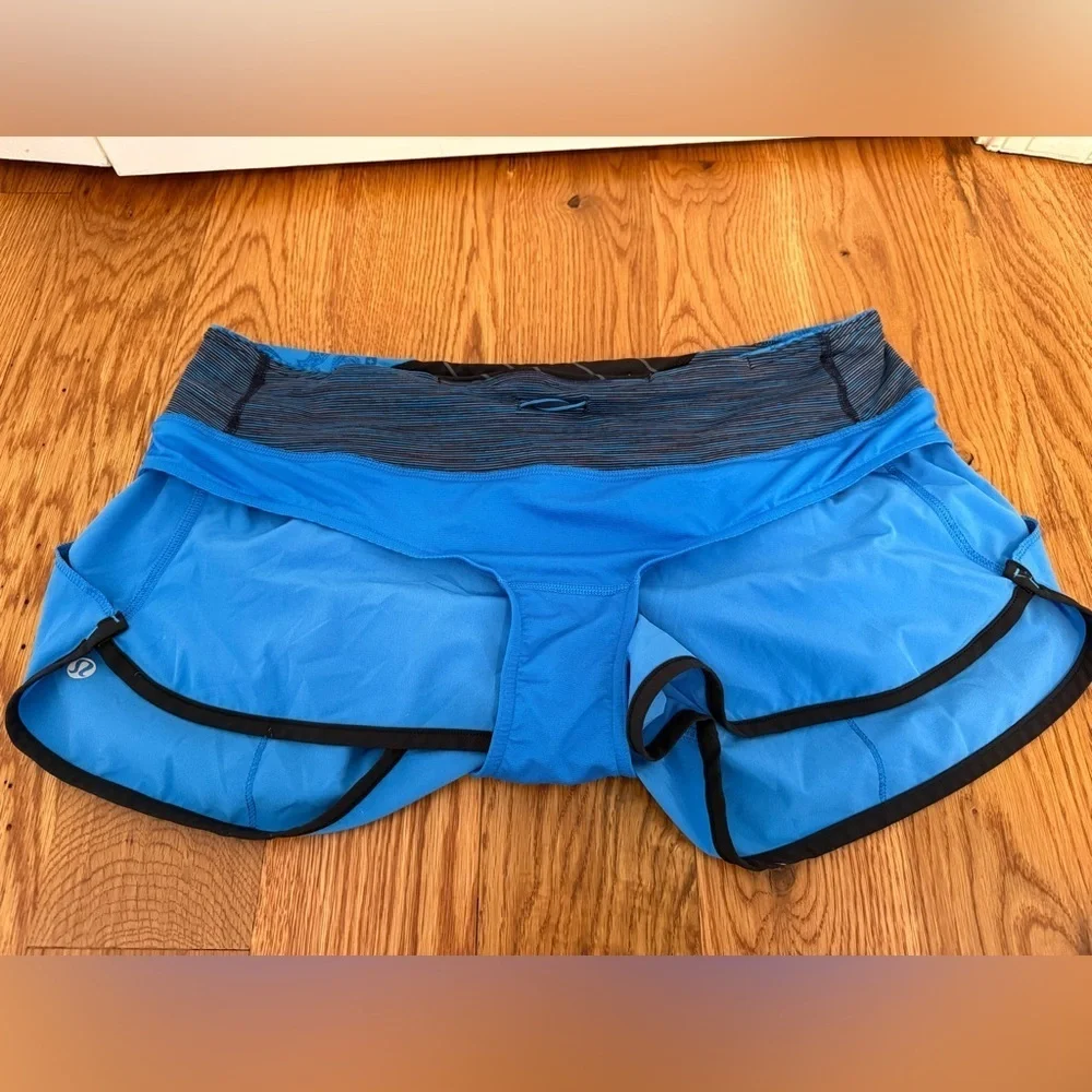 Lululemon Run Speed Short Cornflower Blue Black Quilt Lined Size 10